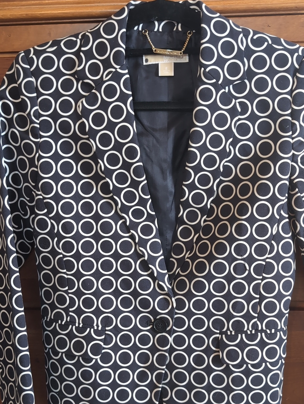 Michael Kors Fitted Black Blazer with White Circle Print